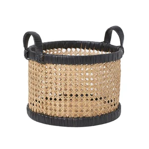 Top Selected Circular Rattan Storage Basket With Handles Natural Rattan Net Basket Woven Laundry Basket for Home Decor