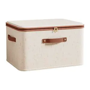 Large Capacity Fabric Storage Box With Lid And Reinforced Handles Foldable Closet Organizer For Blankets And Clothes