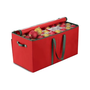 Christmas Ornament Storage Box-Holds 128 3-inch Ornaments Dividers Extra Pockets & Double Zippers-Durable Red Case