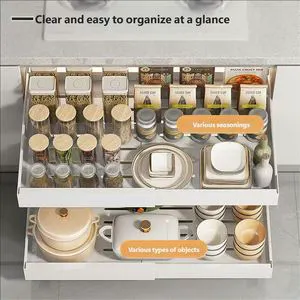 Household Foldable Adjustable Modern Design Carbon Steel Eco Friendly Cabinet Drawer Spice Organizer Kitchen Pull-out Shelf
