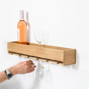 FSC Wall Mounted Luxury Oak Floating Storage Shelf with Glass Holder Living Room wall wine Wooden Shelves