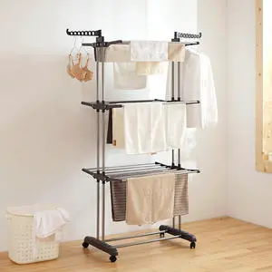 Multifunctional Floor Standing Clothes Drying Rack Indoor Four Tier Clothes Storage Rack Removable Retractable Towel Rack