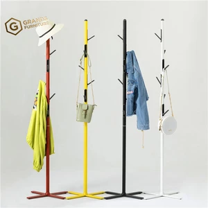 Modern Colorful Steel Floor Coat Rack with Retractable Folding Hooks Space Saving Flat Pack Clothes Hanger Hat Stand Home Office