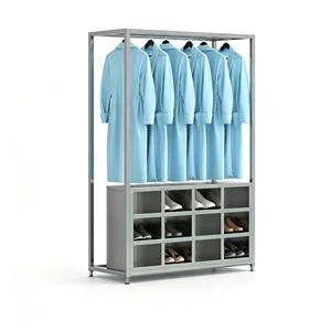 Stainless Steel 12-compartment Wardrobe for Clothes and Shoes, Laboratory Shoe Cabinet, Coat Rack for the Workshop, Clothes Rack