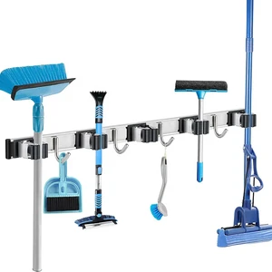 Metal Wall Mount Broom And Mop Holder Organizer Self-Adhesive Clip Gripper For Convenient Storage And Access