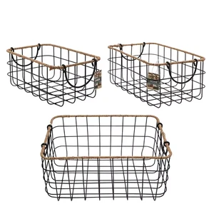 Wire Basket for Storage With Rope Decoration Metal