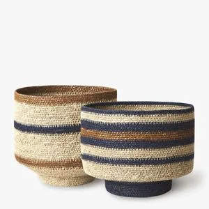 Best Selling Braided Seagrass Storage Basket Round Stripe Pattern Handmade Eco Friendly Organizer Basket Wholesale Bulk Supplier