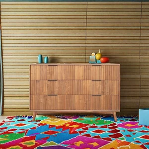 Vietnam-Made Reseller Support OEM Solid Wood Chest of Drawers for Bedroom Furniture Fluted Walnut 6-Drawer Dresser Natural Color