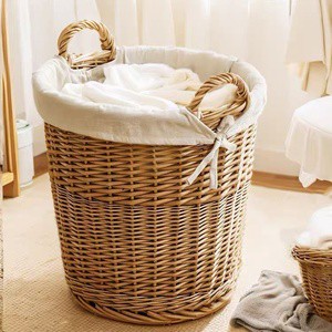 Woven Wicker Willow Storage Basket Laundry Basket Decorative Basket Hand-Woven Japanese Pastoral Modern with Handle Bathroom