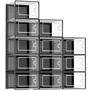 Clear Modern Plastic Injection Foldable Stackable Shoe Storage Boxes Space-Saving Sneaker Rack Bin Holder Organizers