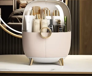 2025 Light Luxury Cosmetics Storage Box Dustproof Desktop Makeup Rack Red Box Skincare Storage for Dressing Table Makeup Mirror