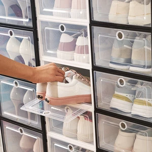 Transparent Plastic Japanese Style Stackable Foldable 10L Shoe Storage Box for Bedroom Clothing and Sneaker Organization