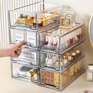 Multi-Layer Stackable Modern Minimalist Transparent Plastic Drawer-Type Storage Box for Cosmetics Sundries Masks