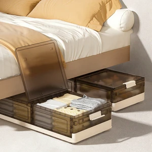 Large Capacity Foldable Plastic Storage Box with Wheels Bed Organizer Bins for Bedroom Clothing Under-Bed Storage