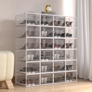 Clear Dustproof Plastic Shoebox Storage with Foldable Design for Living Room-Multifunctional Shoe Tool Organization