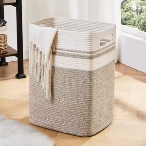 Hot Sale Square Large Size Woven Laundry Basket Cotton Rope Clothes Storage Basket Toy Storage Basket