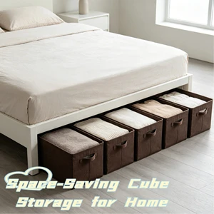 Brown Foldable Cube Storage Bins Set Non-Woven Under Bed Clothes Organizer Collapsible Space Saving Fabric Storage Boxes