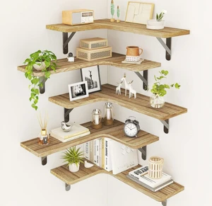 Modern Wooden Wall Mounted 5-Layer Baffle Storage Rack with Triangle Shape Suspended for Living Room
