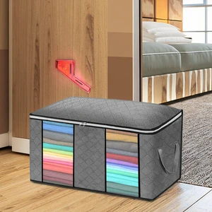 Factory Supply Home Clothes Non-Woven Storage Bag Transparent Window Double Puller Zipper 30L Capacity Foldable Design