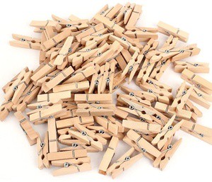 Custom Logo 48pcs 2.5cm Nature Wooden Clothespins Mini Wood Clothes Hanging Peg Clips Mini Craft Pegs For Clothes