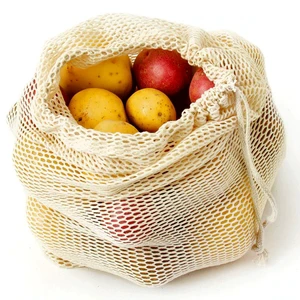 Reusable Fruit Drawstring Bag Veggie Mesh Bag Cotton Net Produce Bag