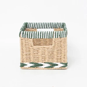 Luxury Square Eco-Friendly Paper Woven Multifunctional Storage Basket with Handle for Toys Food Clothes Organization