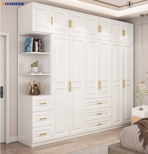 Modern Durable Bedroom Furniture Wood Panel Storage Closets Cabinets Set MDF Wardrobe Organiser Freestanding Hotel Use