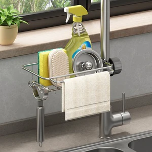 Kitchen Faucet Storage Rack Storage Holder Hanger Sink Sponge Faucet Dishcloth Storage Drain Rack Organizer Basket