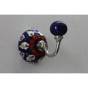 PARIJAT HANDICRAFT Beautifully Hand Painted Multicolored Ceramic Wall Storage Hook Hanger Key Holder and Bath Towel Hook Hanger