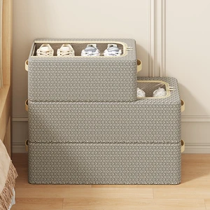 Chain Pattern Self-installing Home Shoe Storage Box Thick Stainless Steel Frame Foldable Eco-Friendly PET 24L-100L Capacity