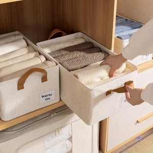 Fabric Storage Box for Clothing with PU Handle Stackable & Foldable Durable Modern Design for Wardrobe Drawer Organization