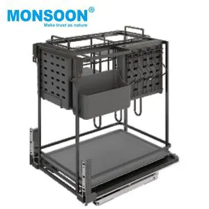 Modern Kitchen Bottle Cabinet Organizer Storage Pull Out Wire Basket Side Mount Carbon Steel Pull Out Multi Purpose Basket