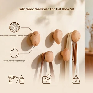Custom Polished Beech Wood Pebble Wall Hook With Screw For Kitchen & Bathroom-Durable Heavy Bag & Accessory Holder