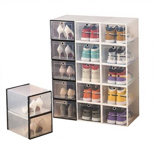 Cross-Border Japanese-Style PP Modern Minimalist Transparent Foldable Stackable with Lid Dustproof Drawer-Type Shoe Storage Box