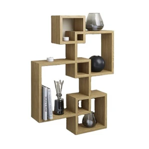 4 Cube Adjustable Intersecting Shelves Wall Mounted Wooden Home Storage Rack