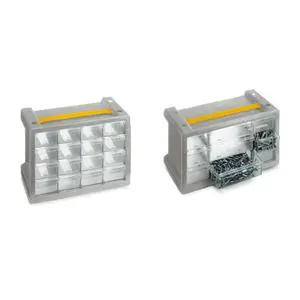 Industrial TTAKE BASIC 16-Drawer Cabinet Unit Furniture with Sky Grey Transparent Doors for Tool Containers Essential Organizers