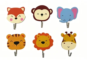 ANA Cute Cartoon Animal Wooden No-Drill Strong Adhesive Hooks, Creative Wall Sticky Hooks for Kitchen & Behind Door Storage