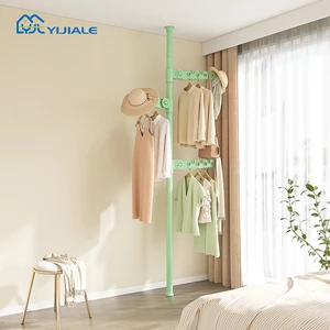 YIJIALE Factory Price Flexible Moq Standing Coat Rack With 3 Wings Quick Install Strong Spring Home Storage Metal Clothes Rack