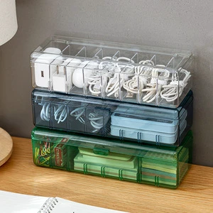 PET Material Transparent Data Cable Storage Box Clear Power Cord Organizer with 8 Compartment