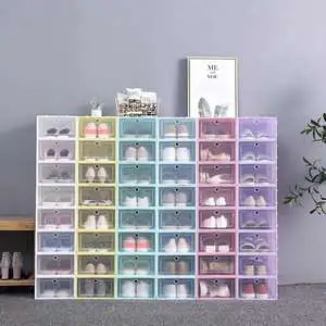 New 2025 Hot Sell Plastic Clear Sneaker Drop Front Shoe Box Organizer, Transparent Shoe Storage Stackable Box