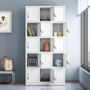 Freestanding 15-Door Steel Locker Cabinet Lockable Storage for Living Room & Hospital Use with Key Lock-Durable Modern Design