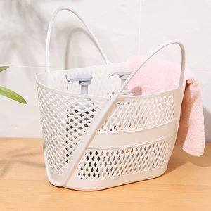 Bathroom and Toilet Plastic Storage Basket Hollow Draining Handbag for Bathing and Toiletry Items