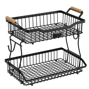 Classic Lacquer Iron Fruit Basket Kitchen Living Room Portable Snack Storage 1-Layer Wrought Iron Fruit Vegetable Rack
