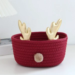 Christmas Day Cotton Rope Woven Desktop Miscellaneous Storage Basket Elk Storage Basket Factory Direct Supply