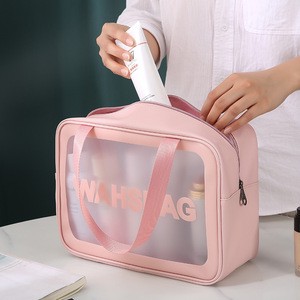 OEM Logo PU Transparent Makeup and Toilet Bag PVC Bath Bag Translucent Portable Storage Bag Toilet Storage Bag