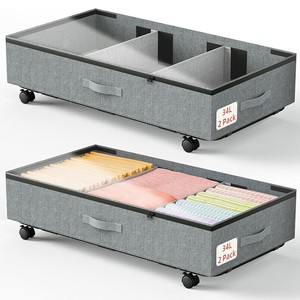 Breathable Zippered Storage Bins 2 Pieces Under Bed Storage Box Storage Bag With Wheels Paperboard for Blankets Clothes Sweater