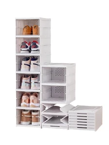 Modern Design Collapsible Sneakers Storage Box White Plastic Transparent Shoe Box Stackable for Home Use
