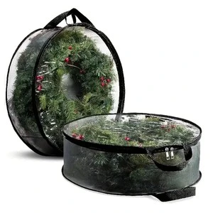 Customized Round Transparent Clear Christmas Wreath Storage Bag With Zipper