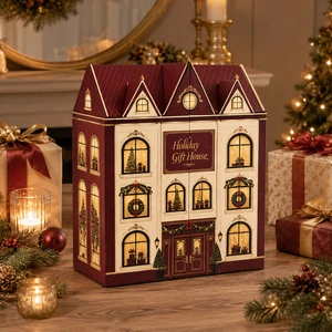 Custom House Shaped Advent Calendar Box Rigid Paperboard Christmas Gift Packaging For Cosmetics Candles