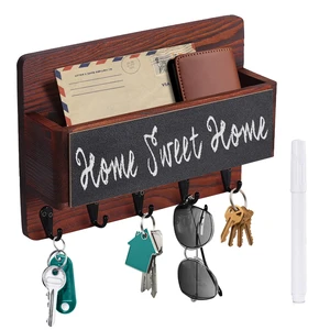 Wholesale Wood Decorative Wooden Wall Organizer Key Holder and Mail Shelf with Chalkboard 5 Double Key Hooks